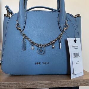 Nine West Light Blue Satchel with Chain Accent